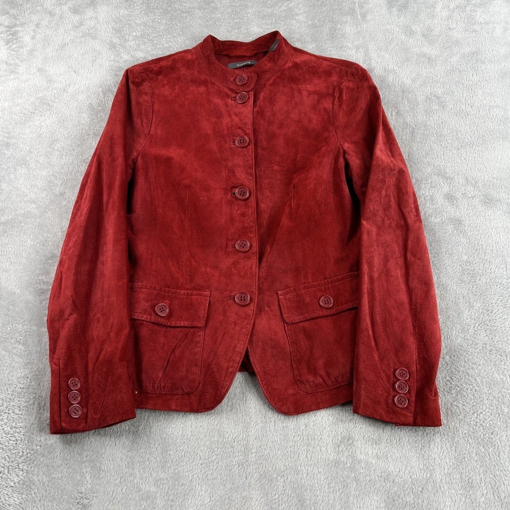 Liz Claiborne Womens M Genuine Suede Leather Button Front Jacket Red Boho Blazer